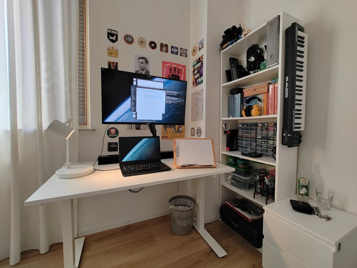 By April 2024 I got a proper standing desk from Ikea. The parts holders were there already too.