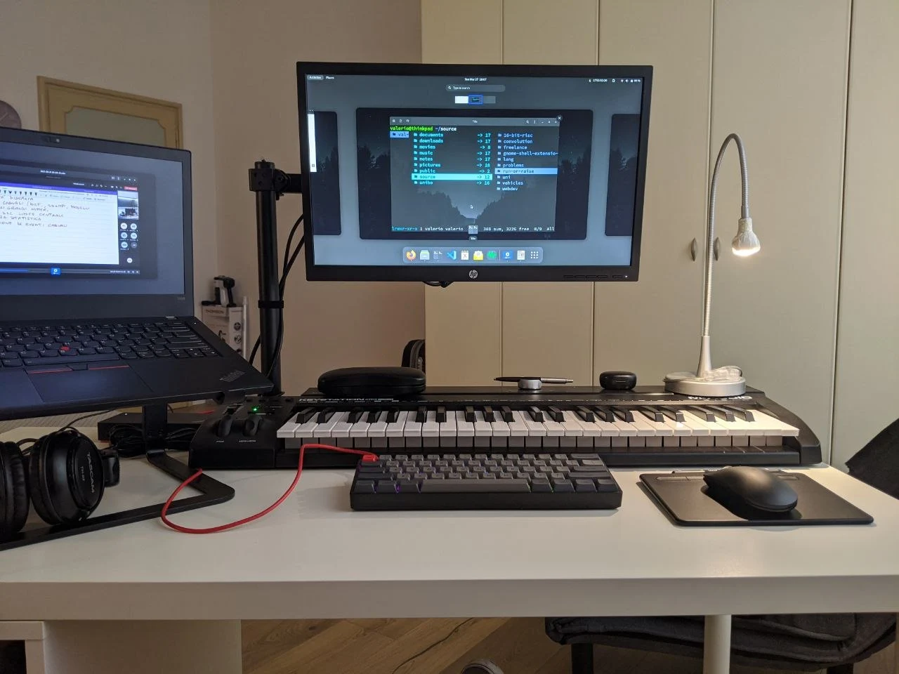 Musical keyboard and other addons. The desk was really getting crowded here, and there was a switch to the Gnome desktop environment.